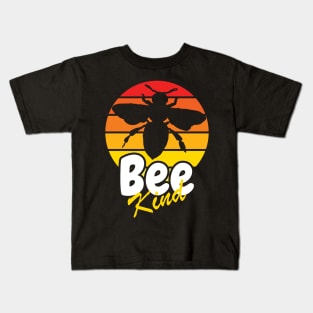 Bee Kind Inspirational Quote With Bee Silhouette And Retro Sunset Kids T-Shirt